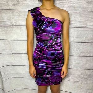 B DARLIN One-Shoulder Satin Bodycon Mini Dress